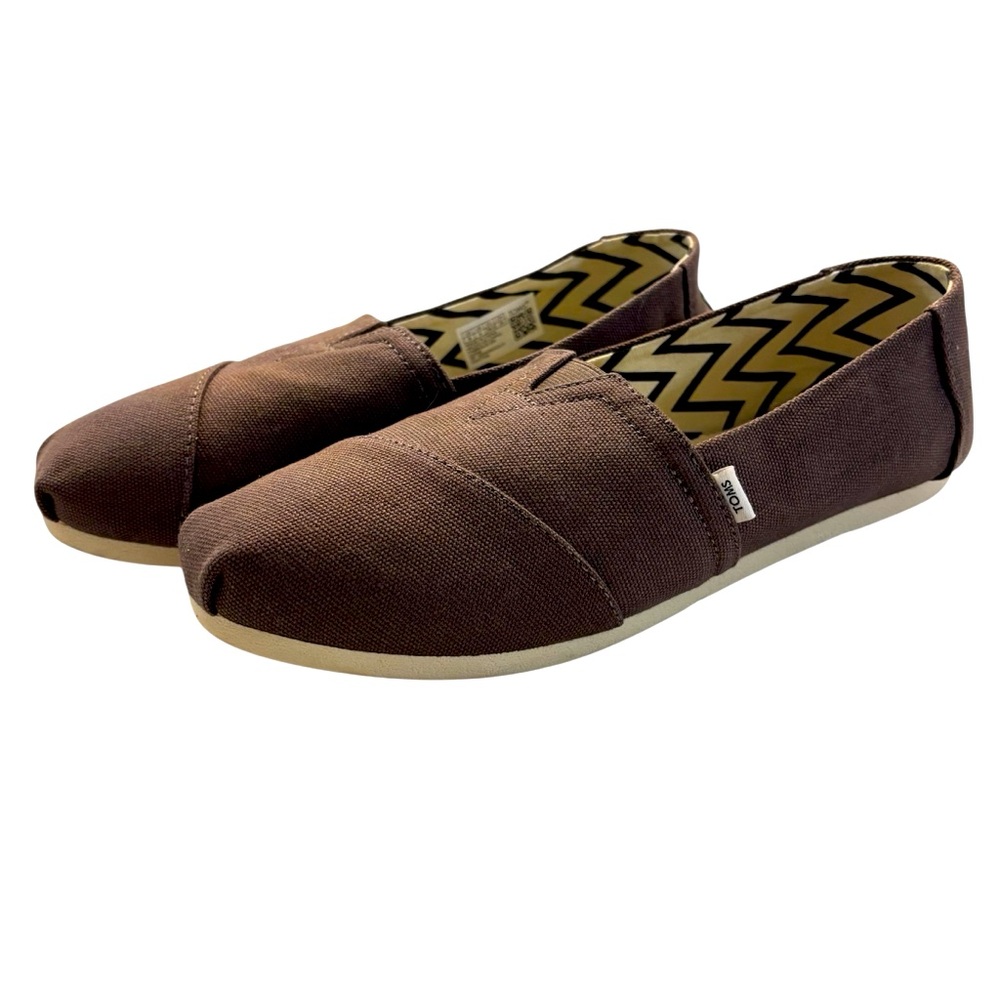 Toms Alpargata Moccasin Shoe Canvas Brown Pull On Size 8 Comfortable Loafer